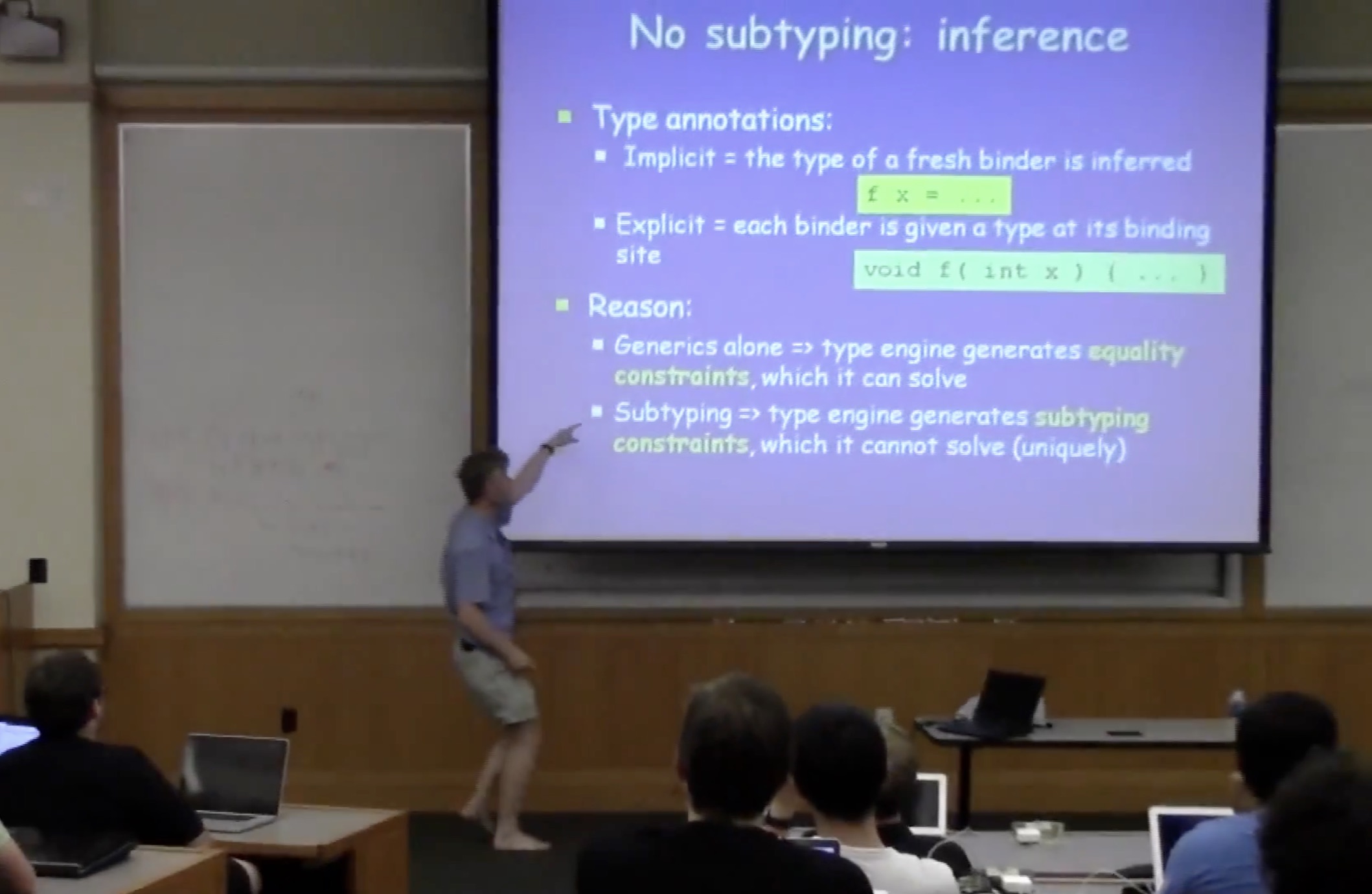 Simon Peyton Jones, shoeless, on subtyping and inference